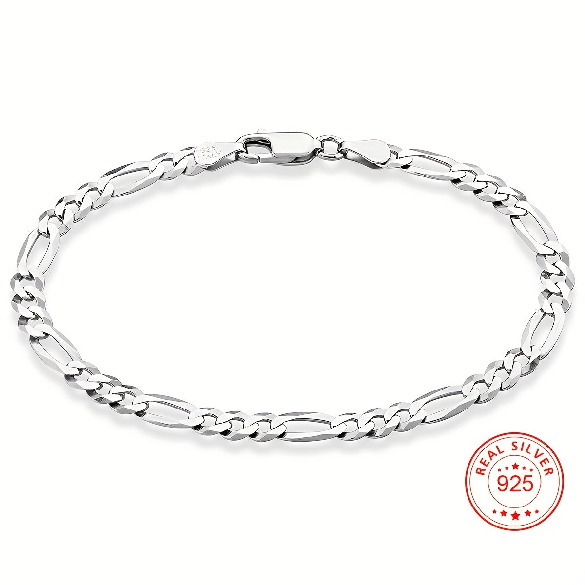 925 Sterling Silver Figaro Chain Bracelet, Unisex